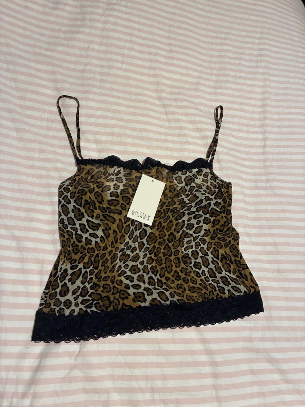 Leopard Print Lace-Trim Cami Top - Brown/Black by Vanilla Bay